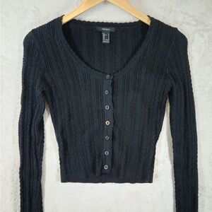 Black Long Sleeve Knit Button-Up Top Cardigan
